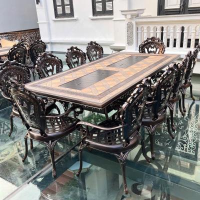 Bộ Bàn Ghế Ngoài Trời Nhôm Đúc Mặt Đá 2 Bếp Nướng BBQ Nhập Khẩu